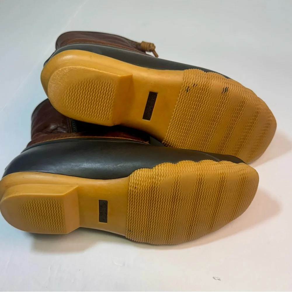 Sperry Saltwater Duck Boots Brown Navy Leather Waterproof Insulated  6.5M‎